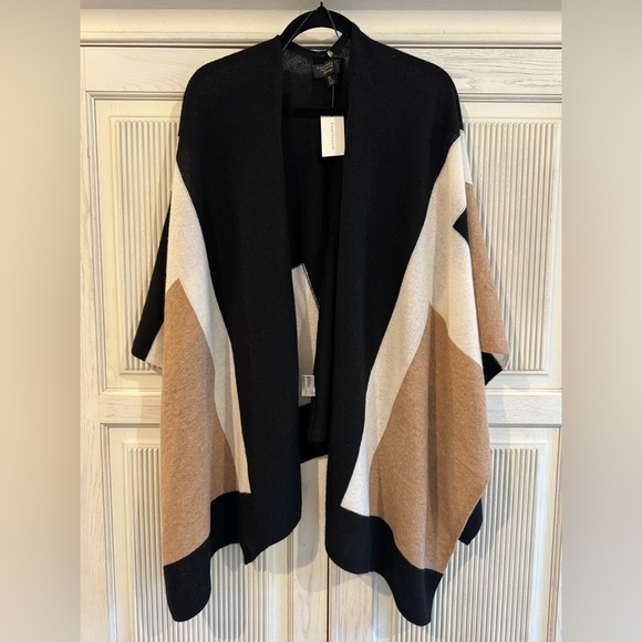 CHARTER CLUB 100% Cashmere Luxury Tier Shawl Wrap Black, Tan, White, One Size - Picture 2 of 16
